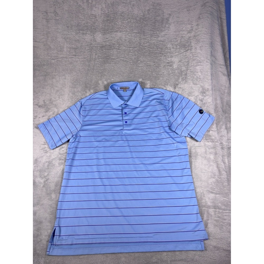 Peter Millar Golf Polo Summer Comfort Mens L Blue Horizontal Stripe Pattern